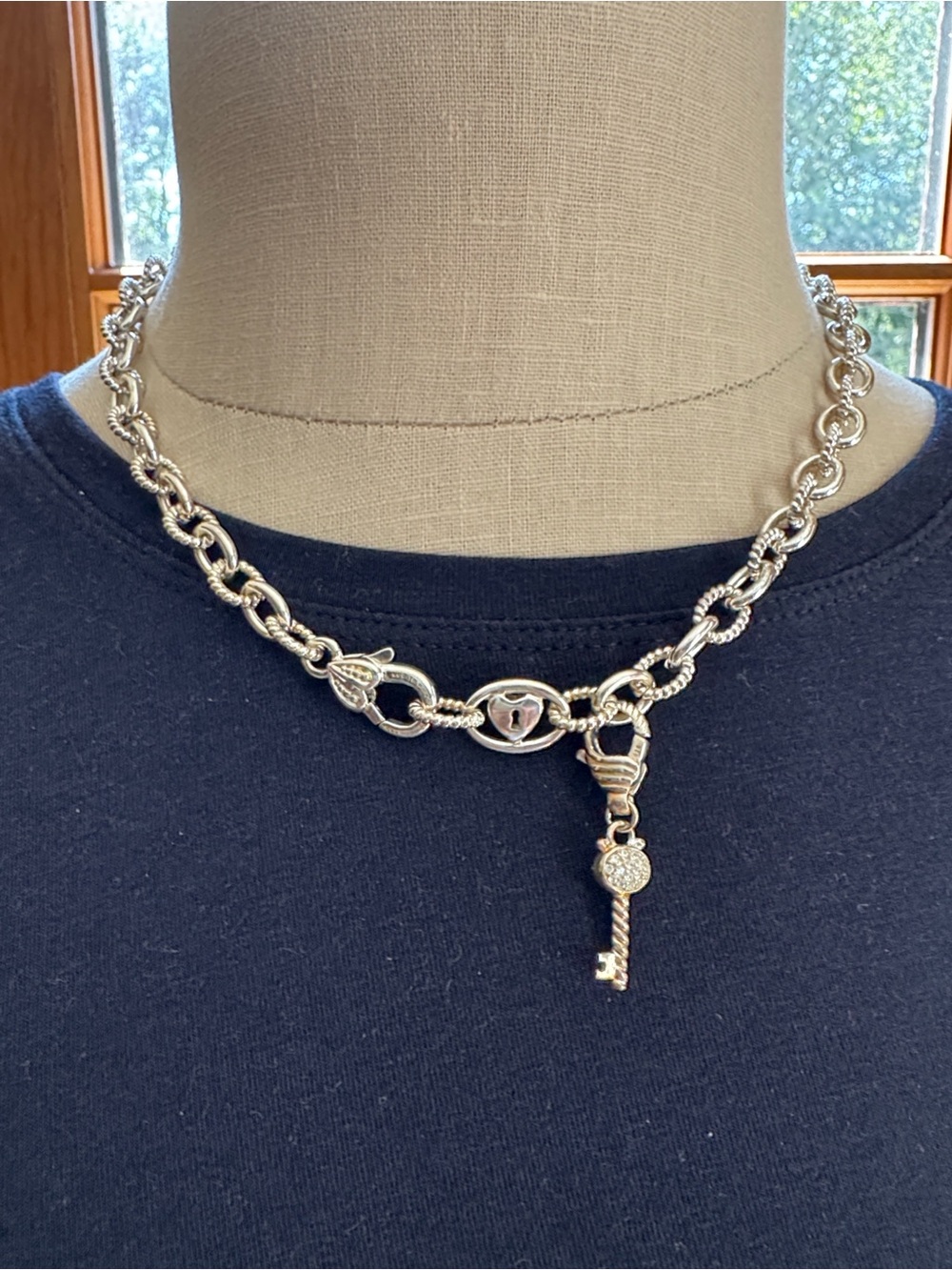 NIB Judith Ripka Early “Key To The Heart” 925 Sterling Silver 18” Necklace